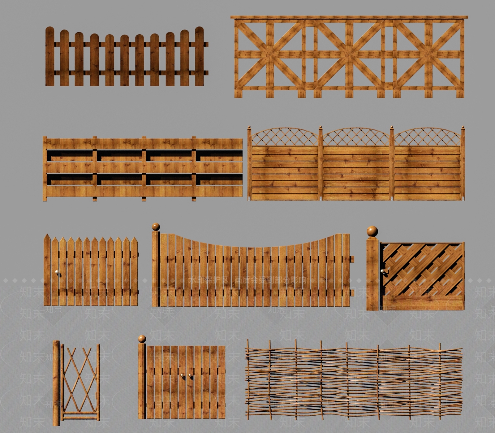 中式木质栏杆3D模型下载【ID:1100252960】