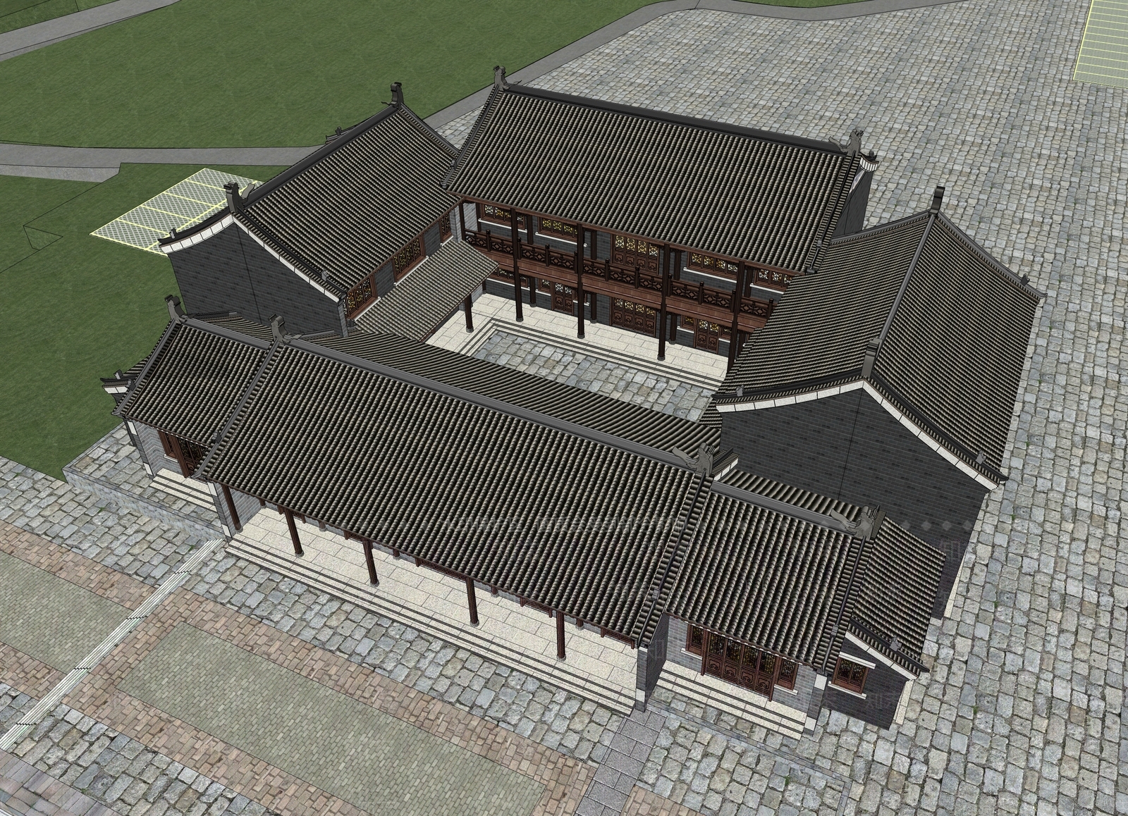 中式四合院SU模型下载【ID:1100255571】