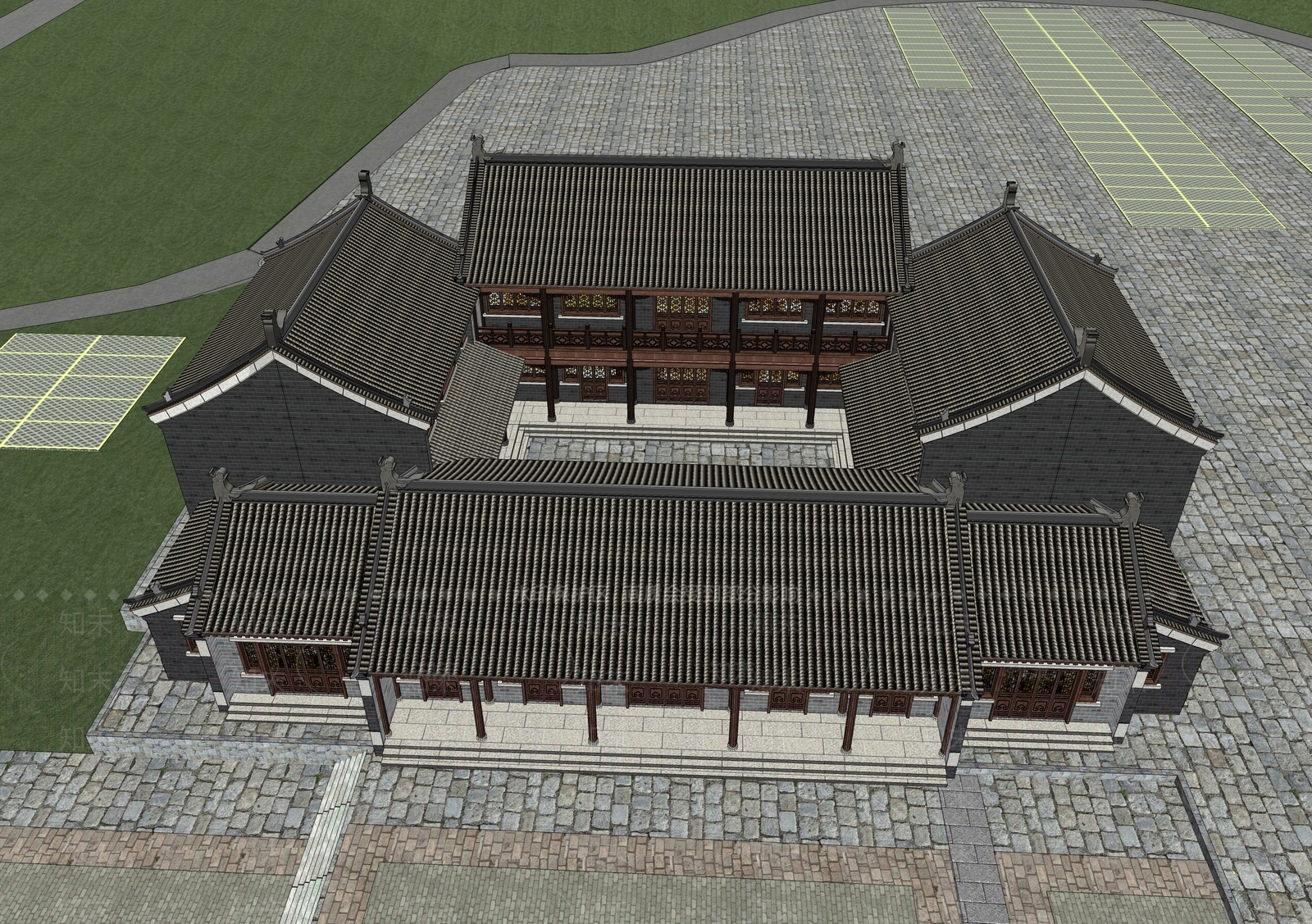 中式四合院SU模型下载【ID:1100255571】