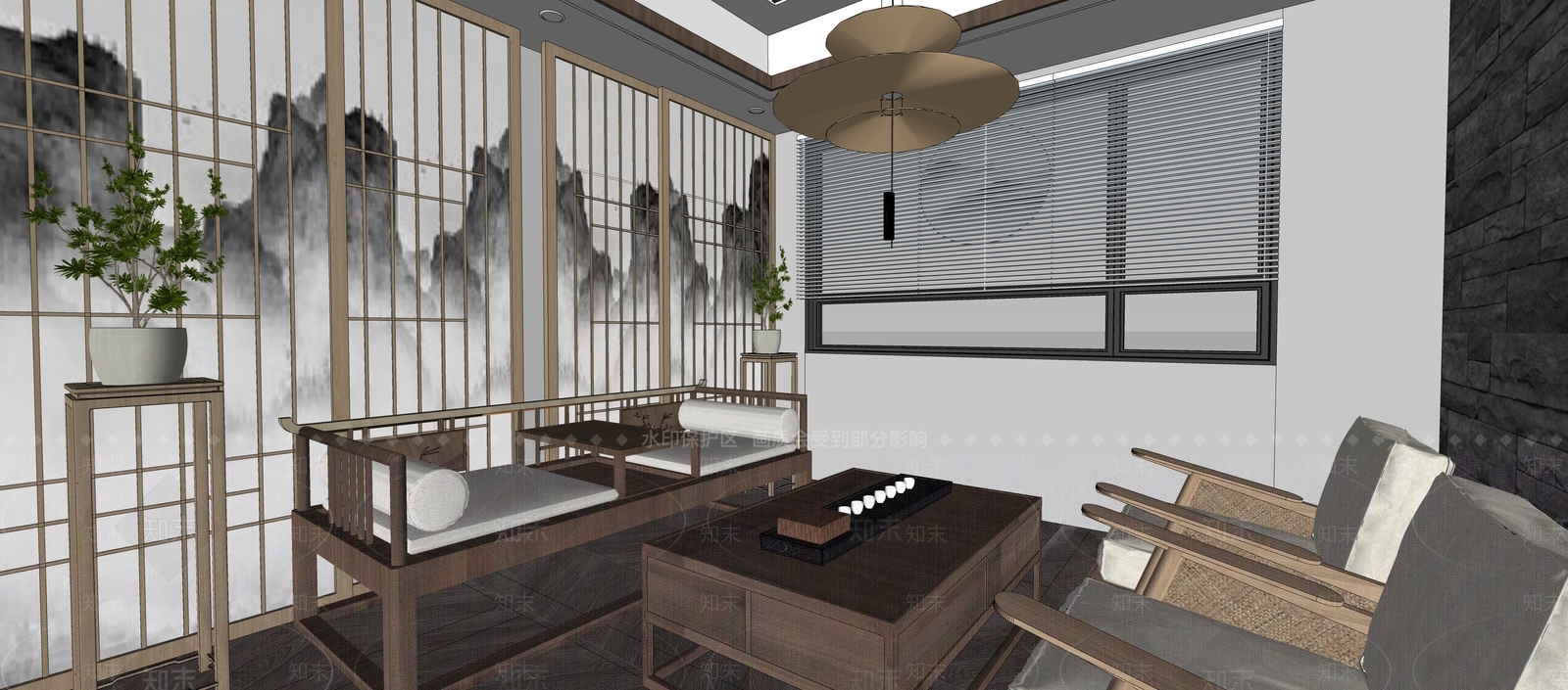 新中式茶馆SU模型下载【ID:1100257354】