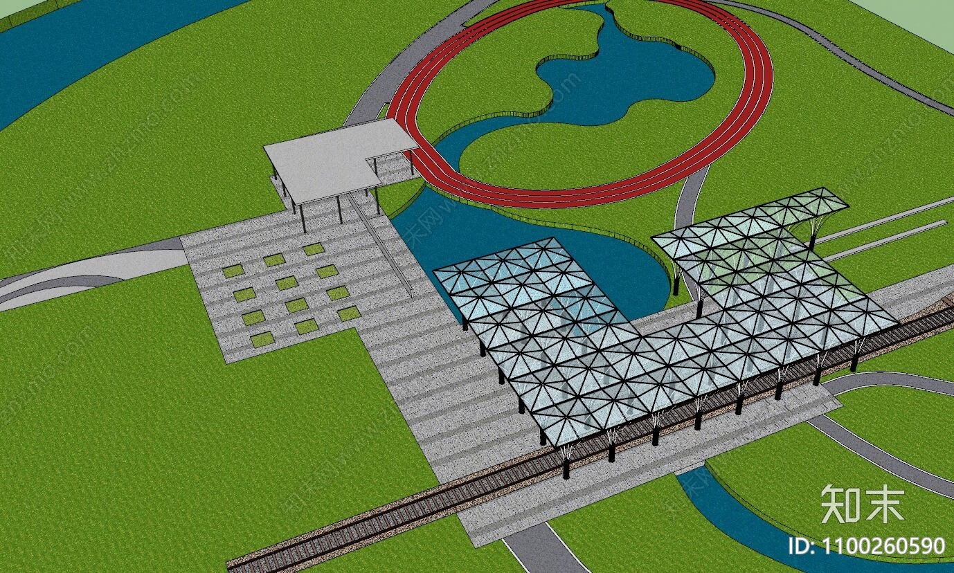 现代风格公园景观SU模型下载【ID:1100260590】