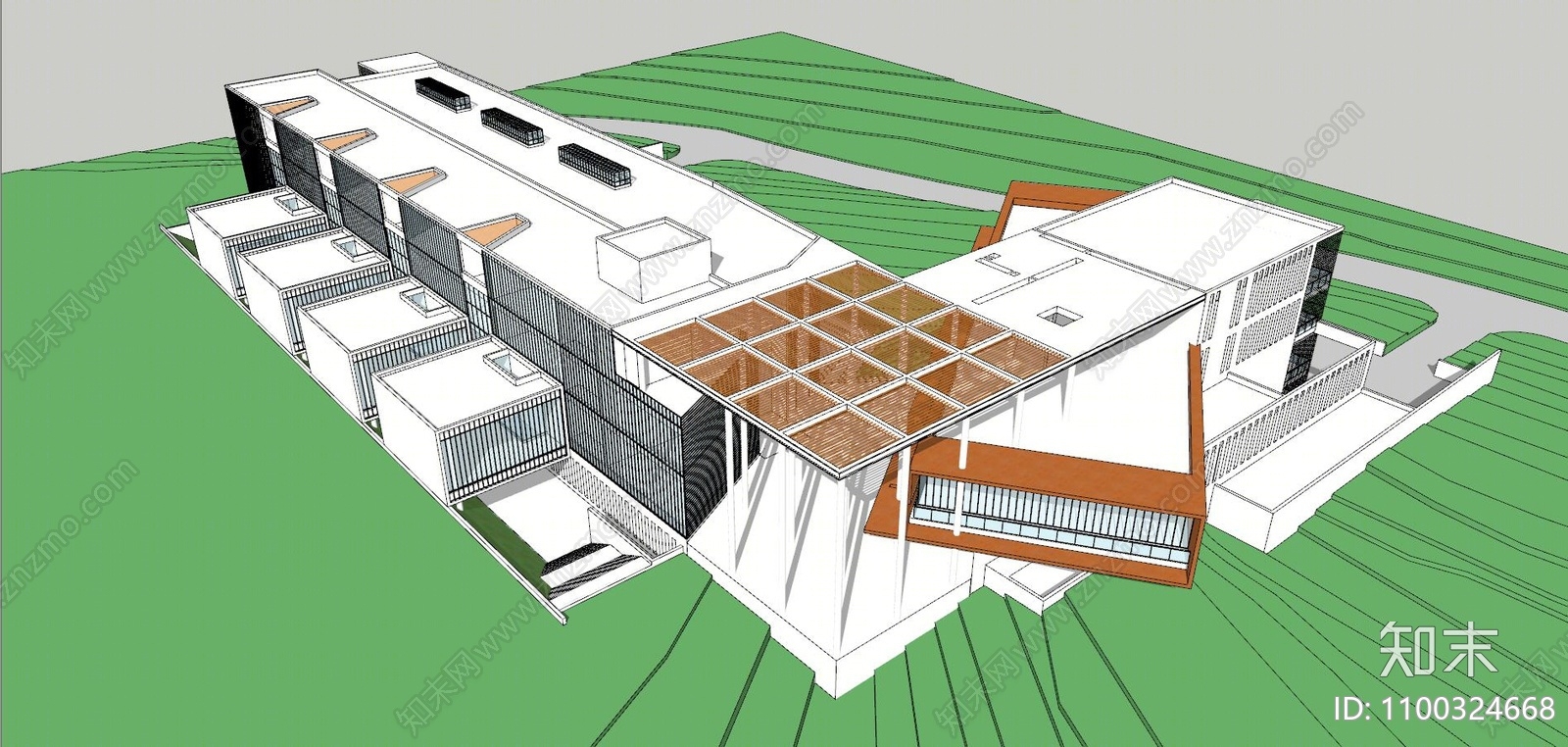 现代图书馆建筑SU模型下载【ID:1100324668】