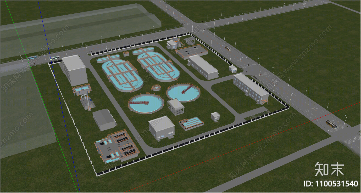 现代其他工业建筑污水厂工厂SU模型下载【ID:1100531540】