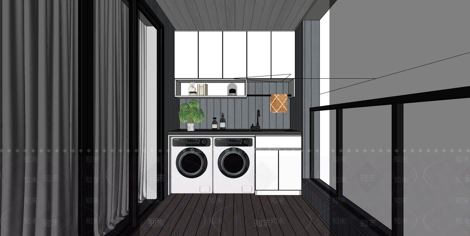 现代家居阳台SU模型下载【ID:1100354752】
