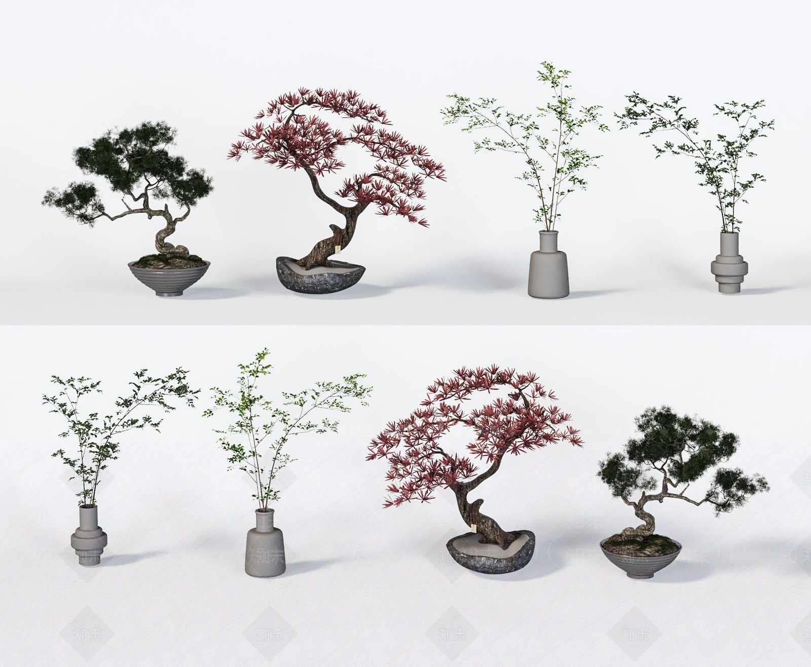 新中式松树盆栽3D模型下载【ID:1100354844】