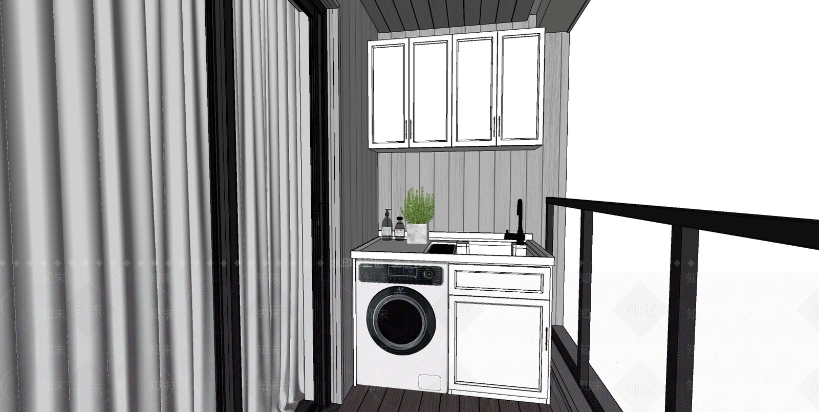 现代家居阳台SU模型下载【ID:1100356679】