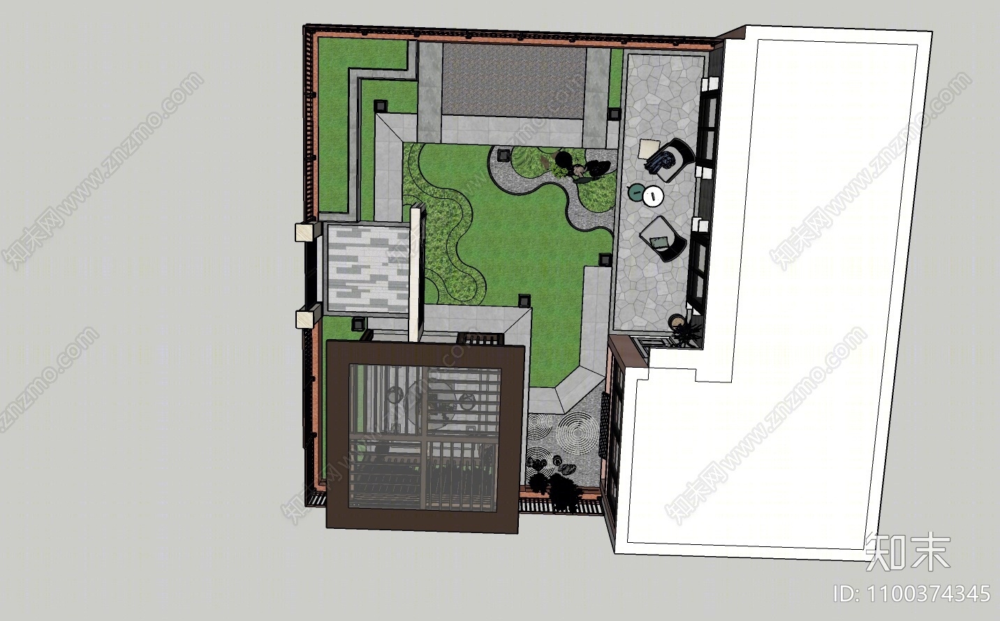 现代庭院花园SU模型下载【ID:1100374326】