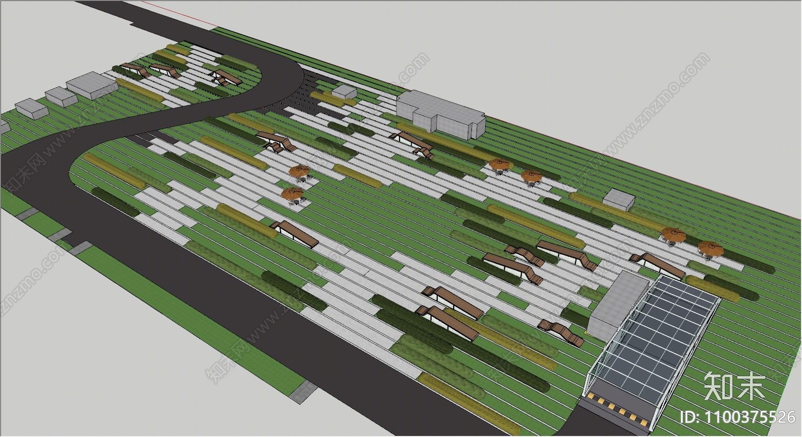 现代带状公园景观SU模型下载【ID:1100375526】