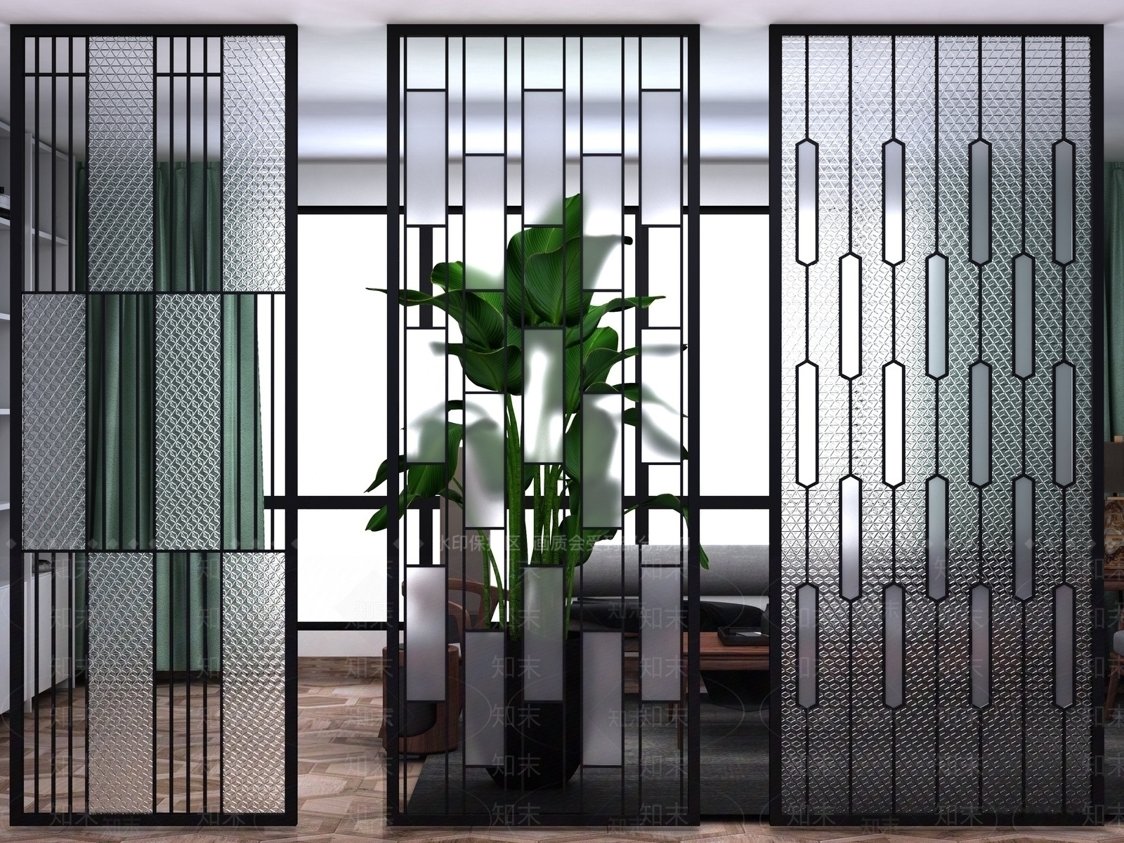 现代铁艺隔断SU模型下载【ID:1100384722】