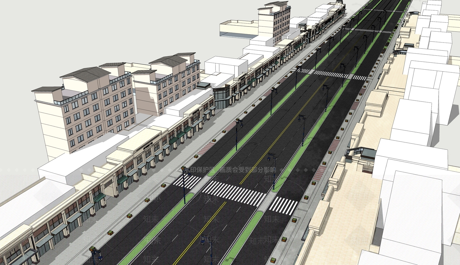 现代城市道路SU模型下载【ID:1100390177】
