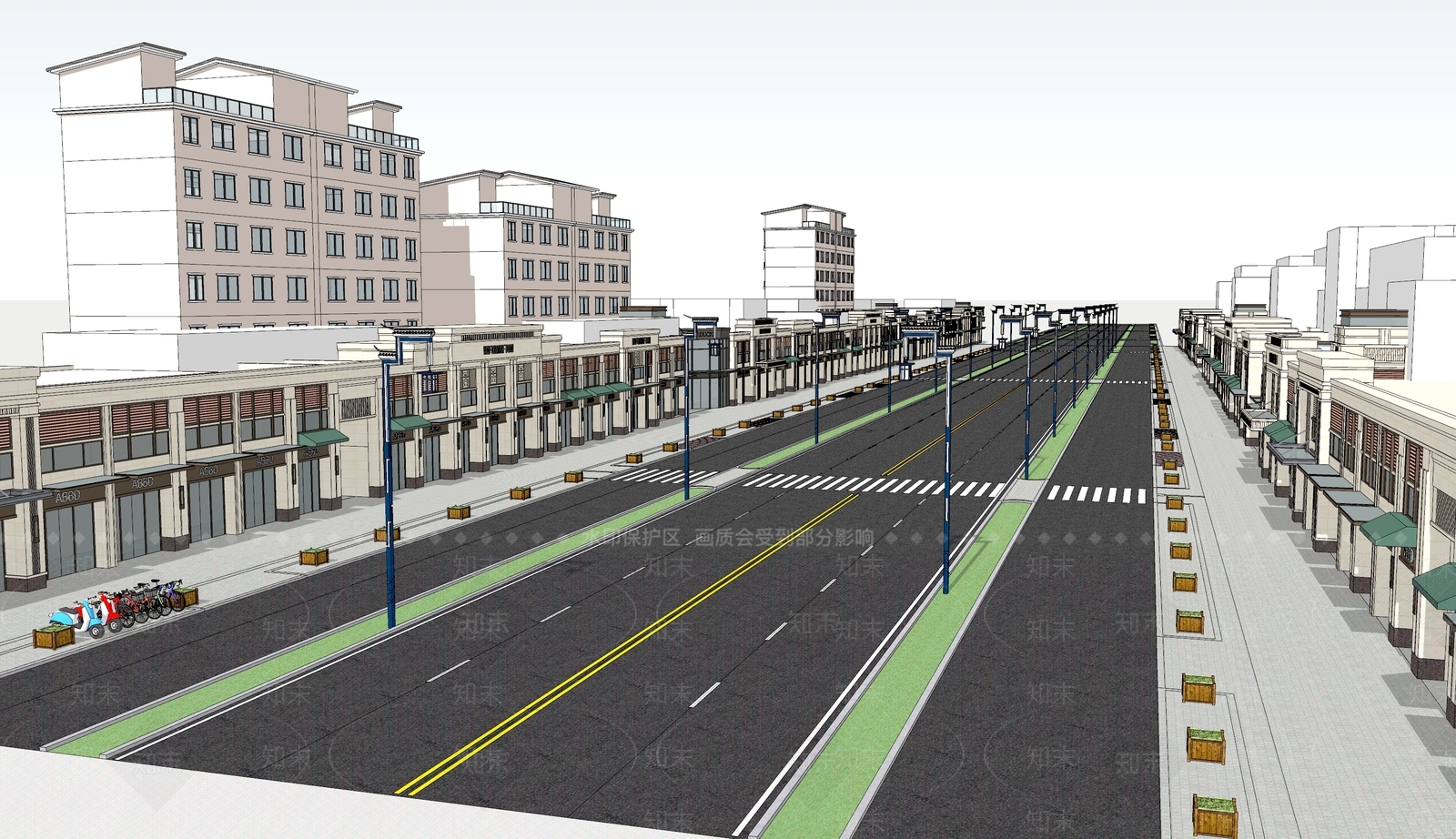 现代城市道路SU模型下载【ID:1100390177】