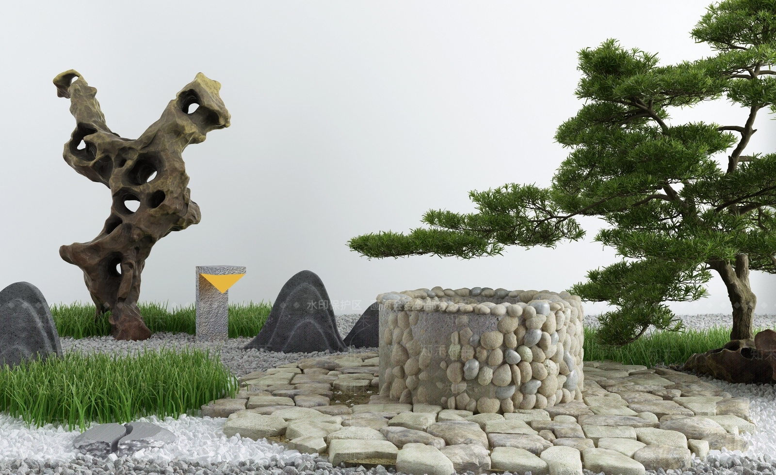 新中式假山山水3D模型下载【ID:1100398733】