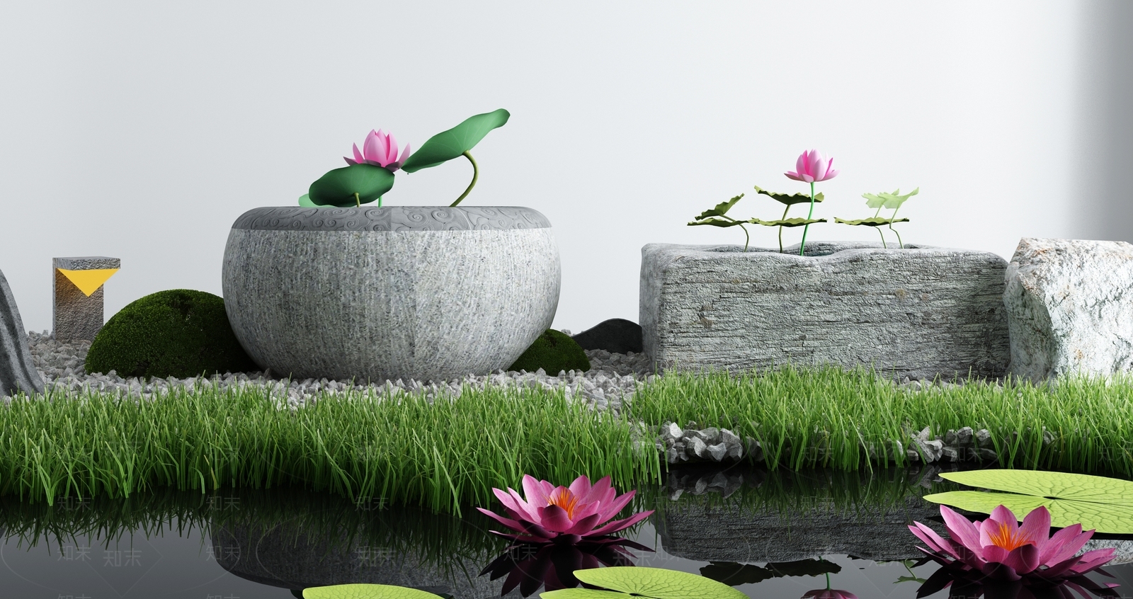 新中式假山山水3D模型下载【ID:1100399088】
