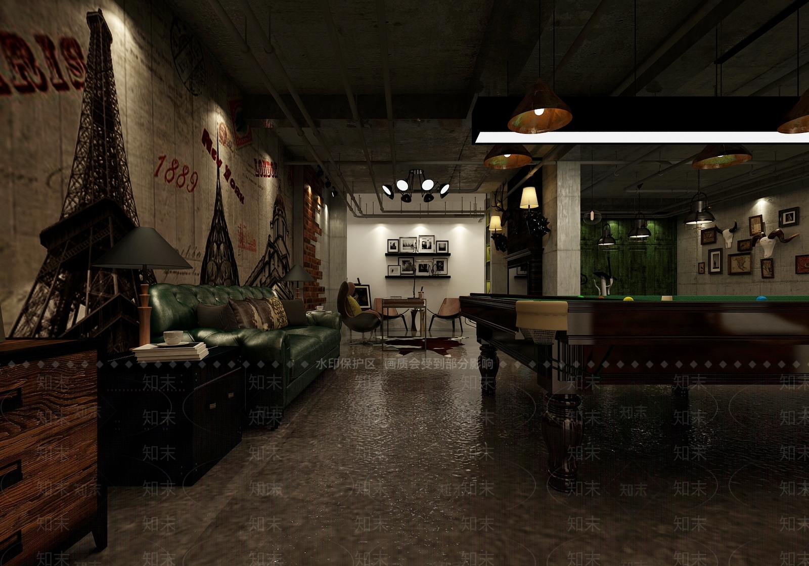 工业风桌球室3D模型下载【ID:1100402595】