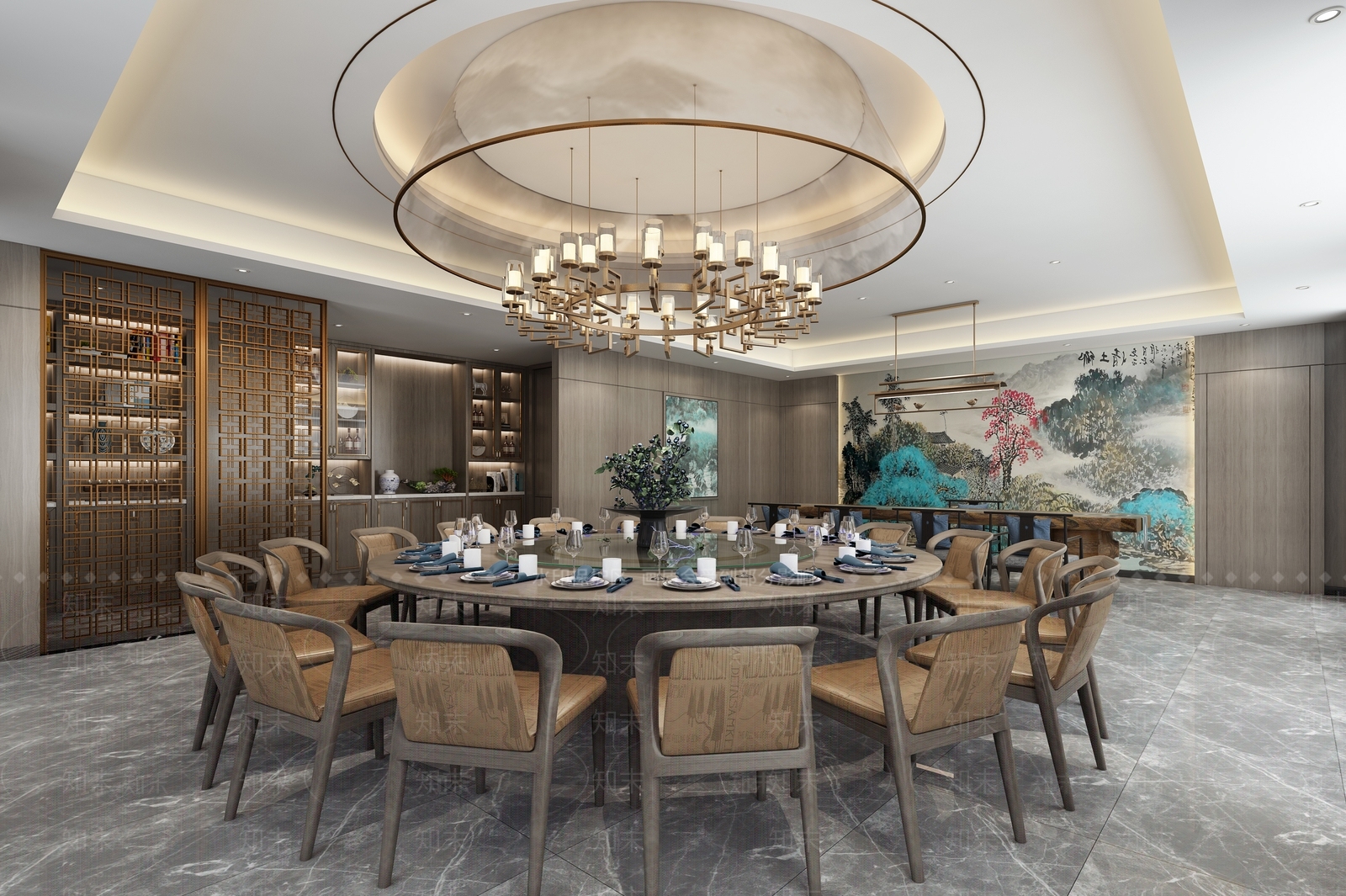 中式中餐厅包间3D模型下载【ID:1100408958】