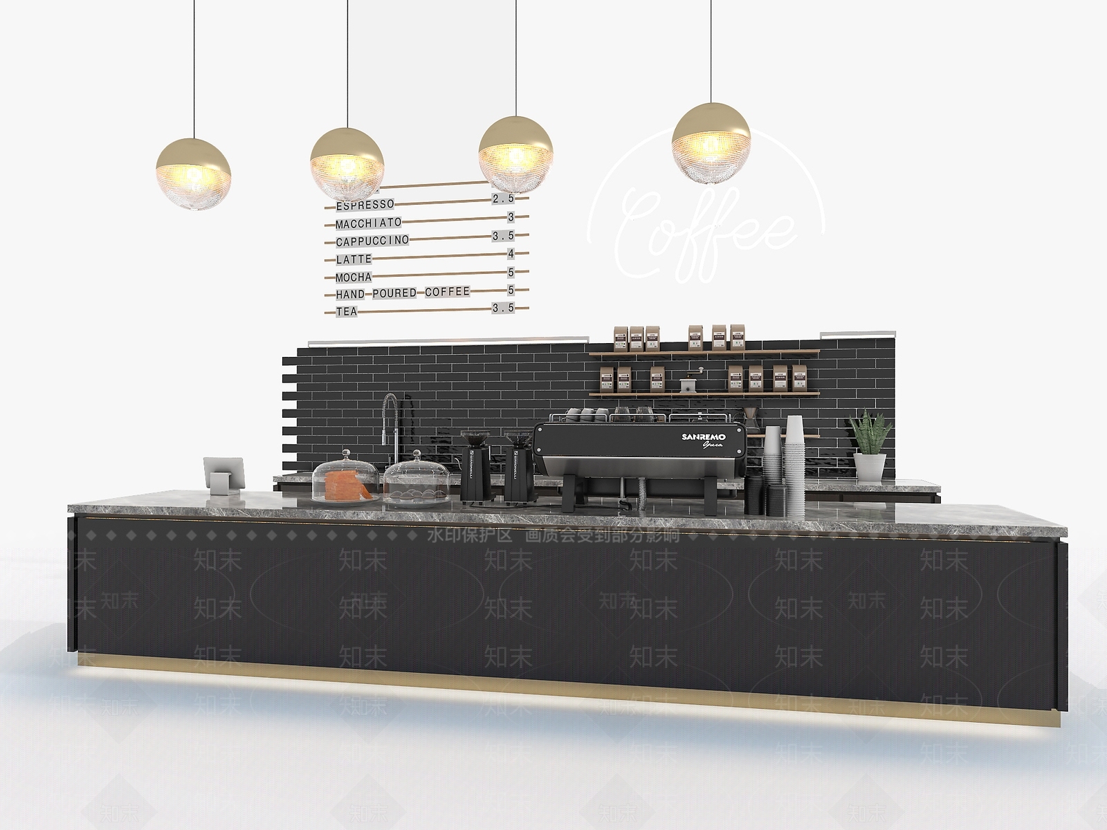 现代奶茶咖啡店吧台3D模型下载【ID:1100418024】