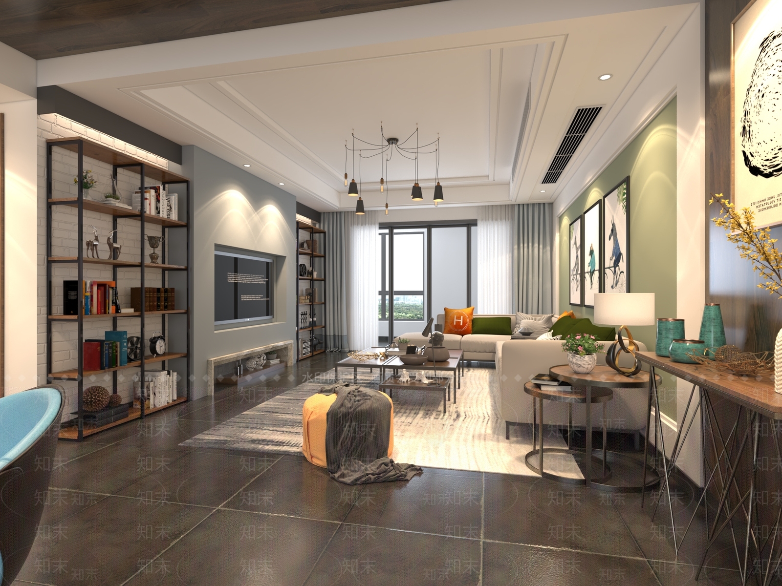 现代工业风客餐厅3D模型下载【ID:1100434005】