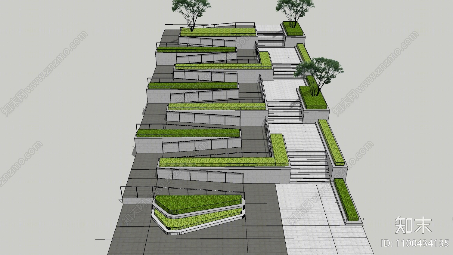 现代无障碍坡道SU模型下载【ID:1100434135】