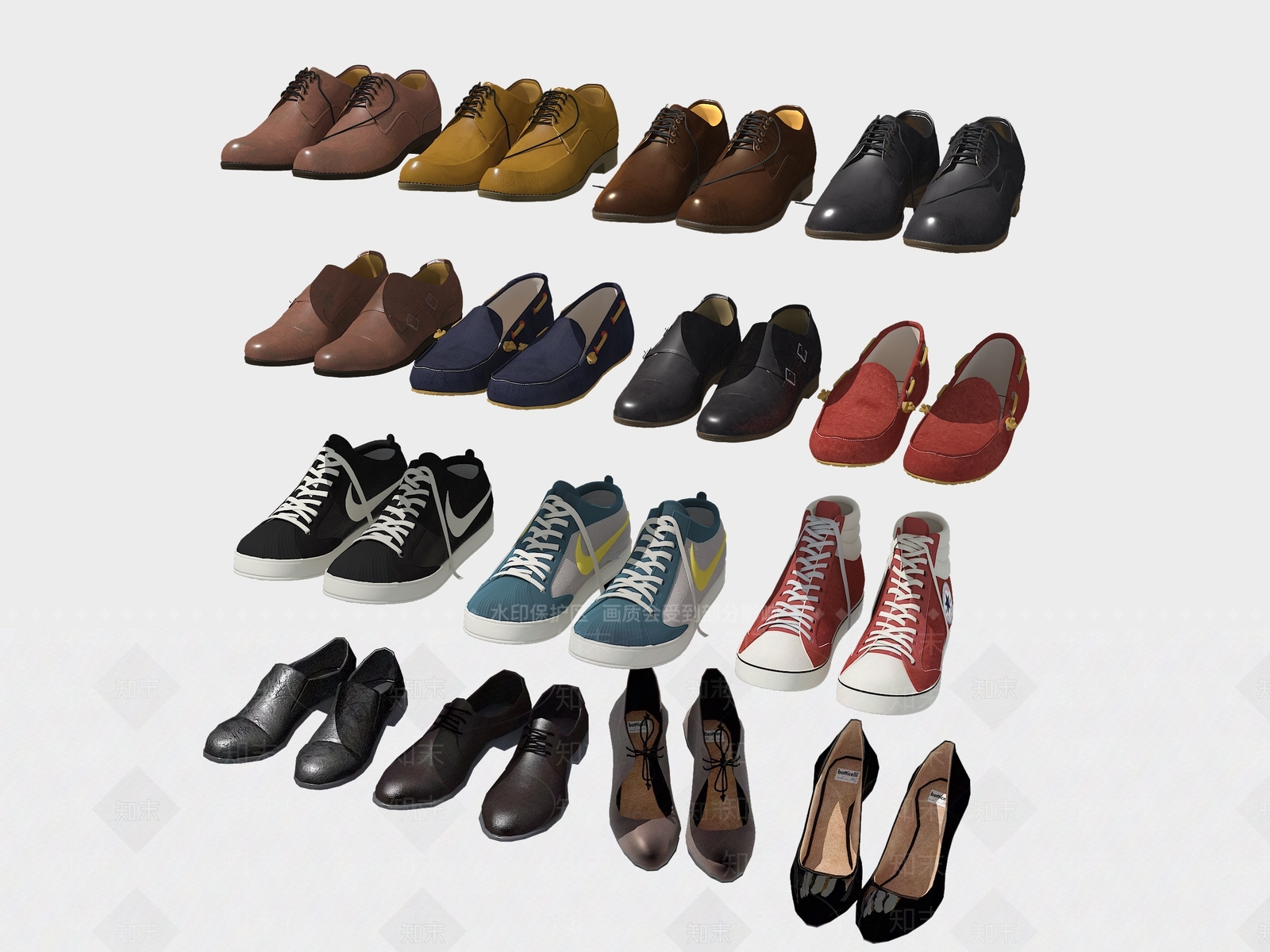 现代男女皮鞋帆布鞋3D模型下载【ID:1100436690】