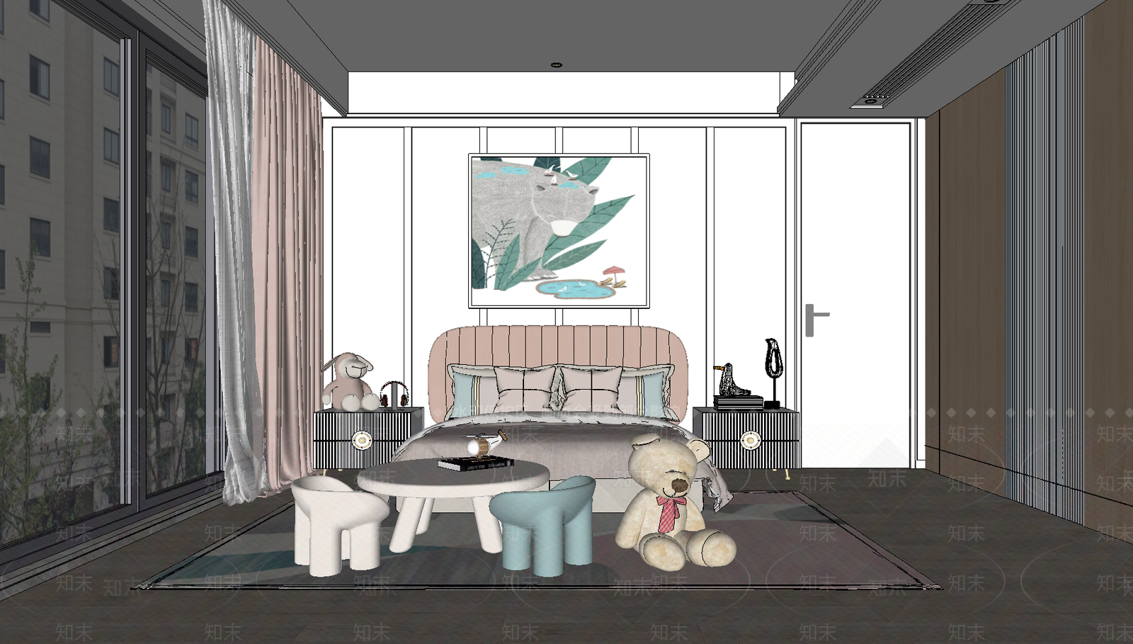 现代儿童房SU模型下载【ID:1100439049】