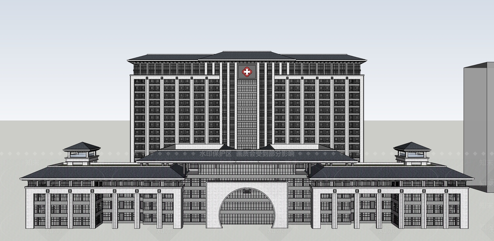 新中式医疗建筑SU模型下载【ID:1100440509】