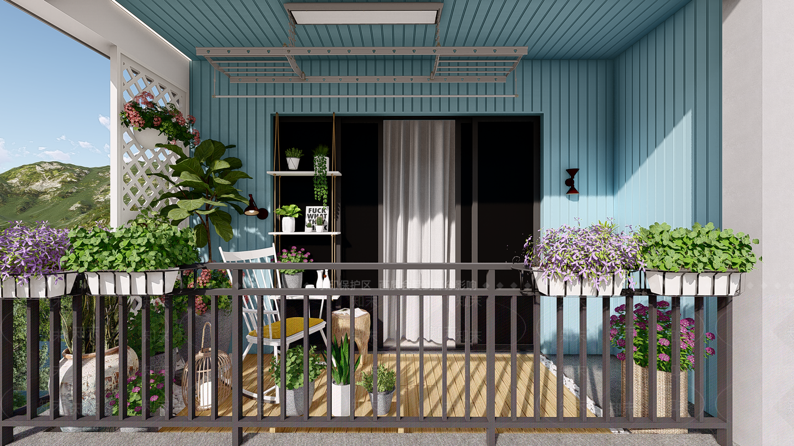 北欧花园阳台SU模型下载【ID:1100443072】