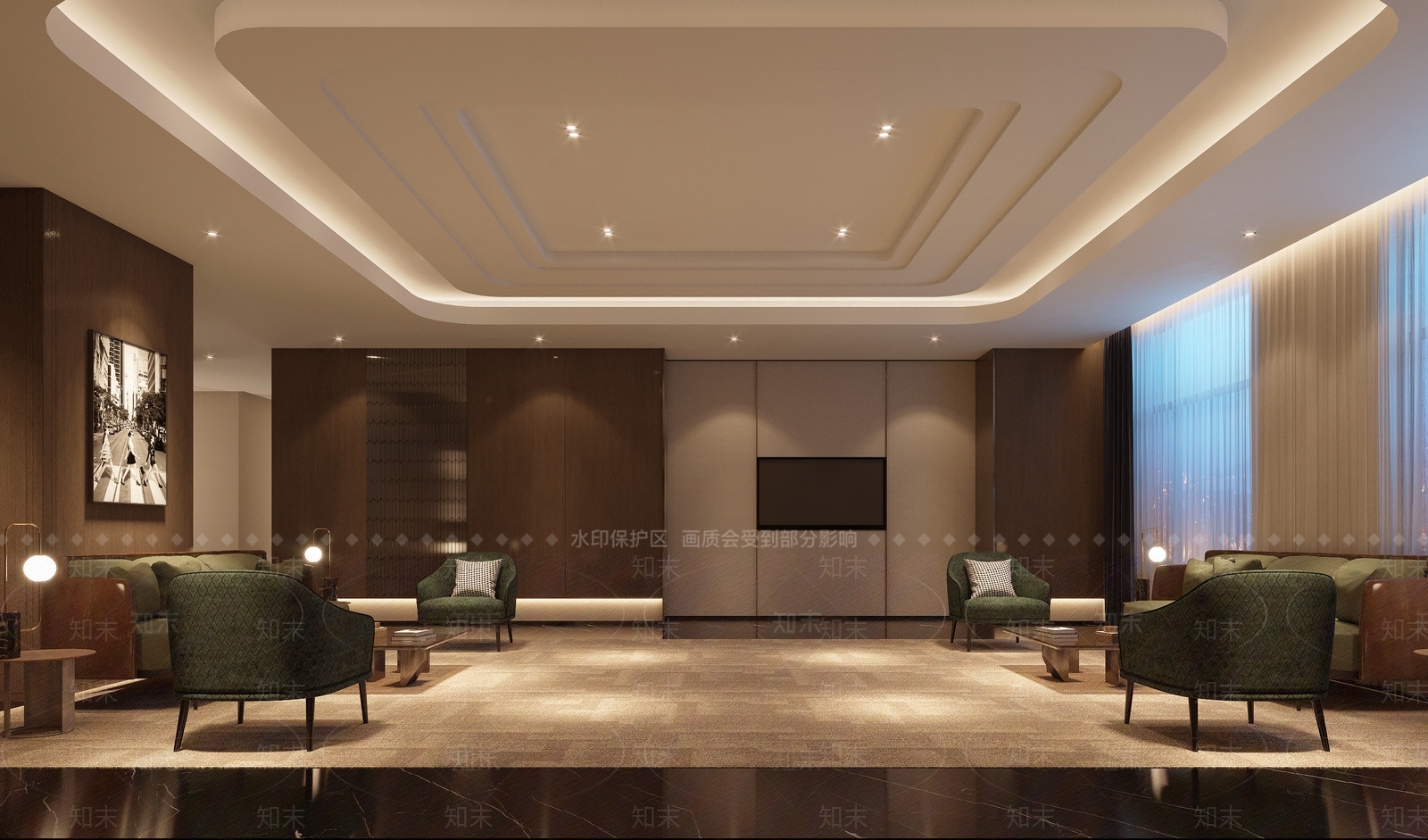 美式酒店休息区3D模型下载【ID:1100448797】
