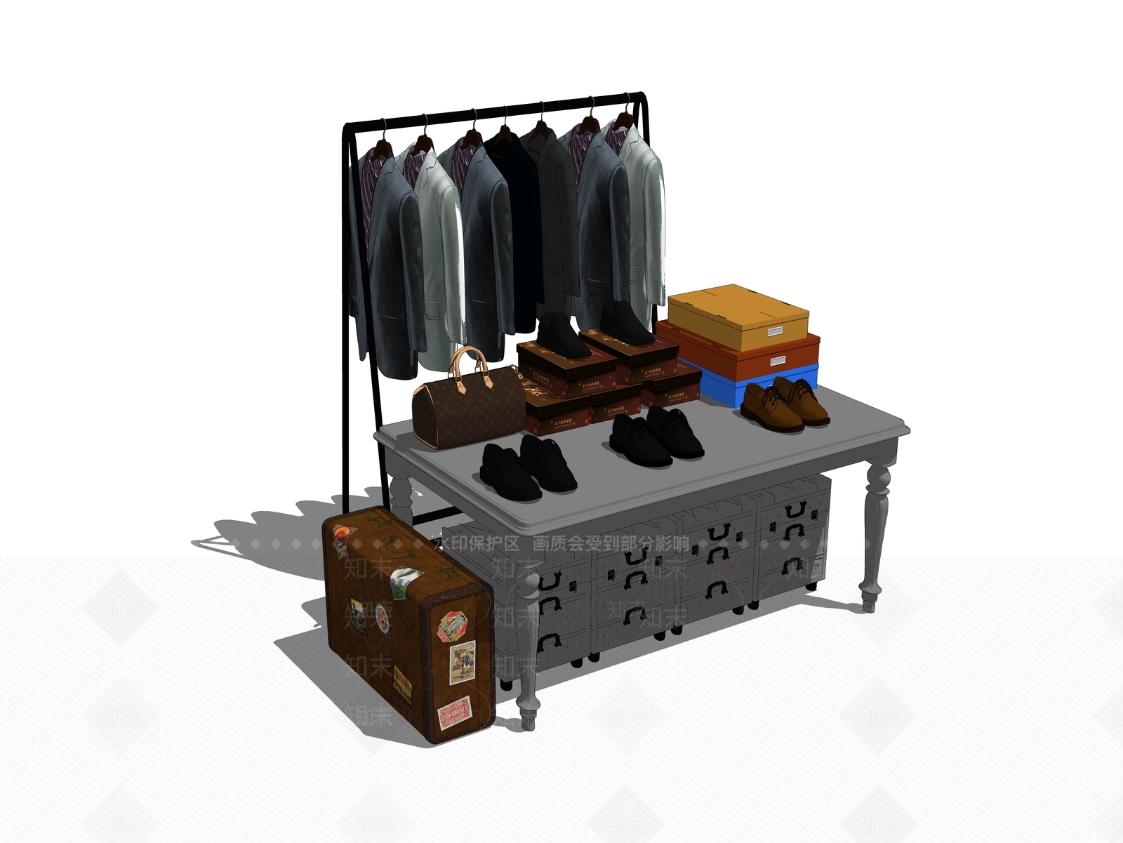 现代服装展示架SU模型下载【ID:1100449844】