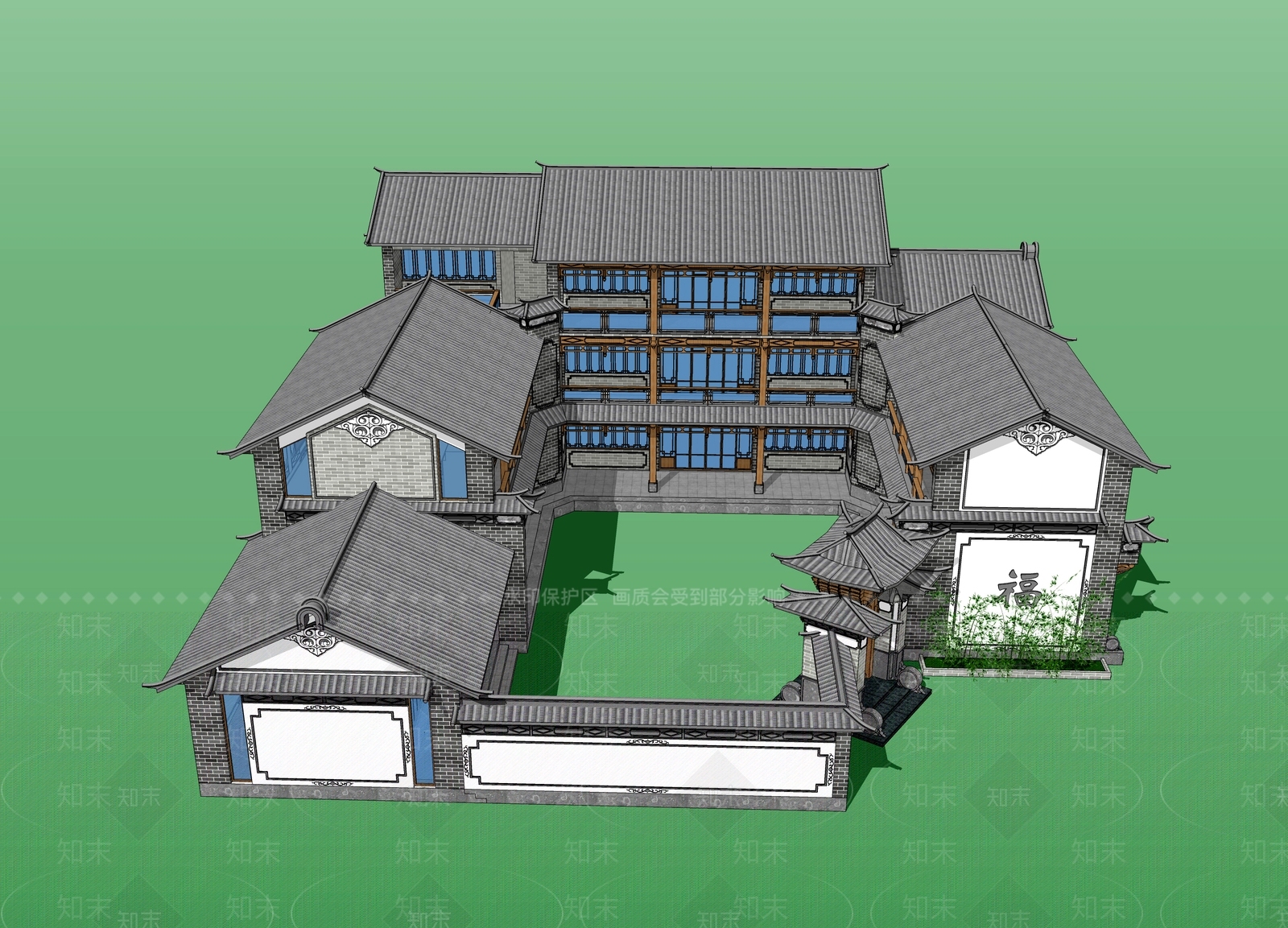 中式四合院SU模型下载【ID:1100455012】