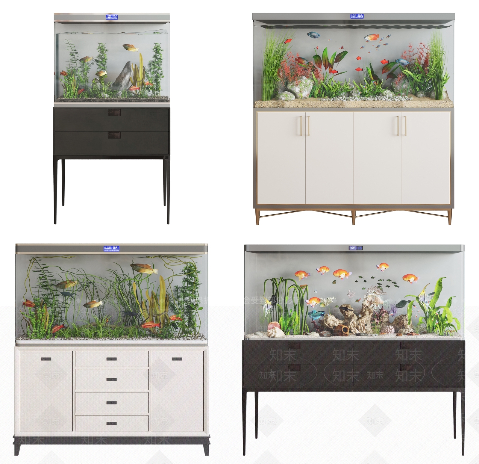 现代鱼缸水族组合3D模型下载【ID:1100457701】