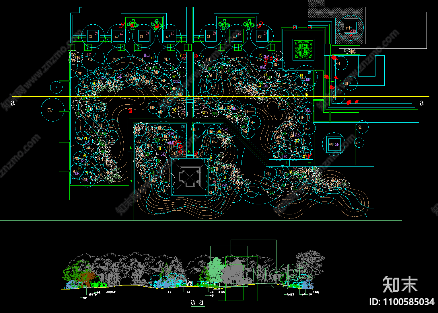 新中式绿化景观平面图cad施工图下载【ID:1100585034】