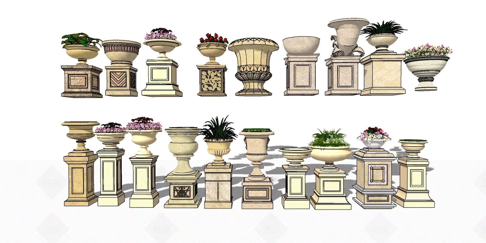 欧式花钵SU模型下载【ID:1100478742】