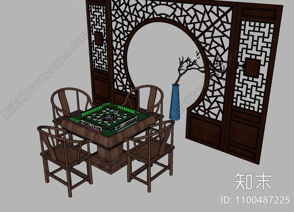 中式棋牌桌SU模型下载【ID:1100487225】