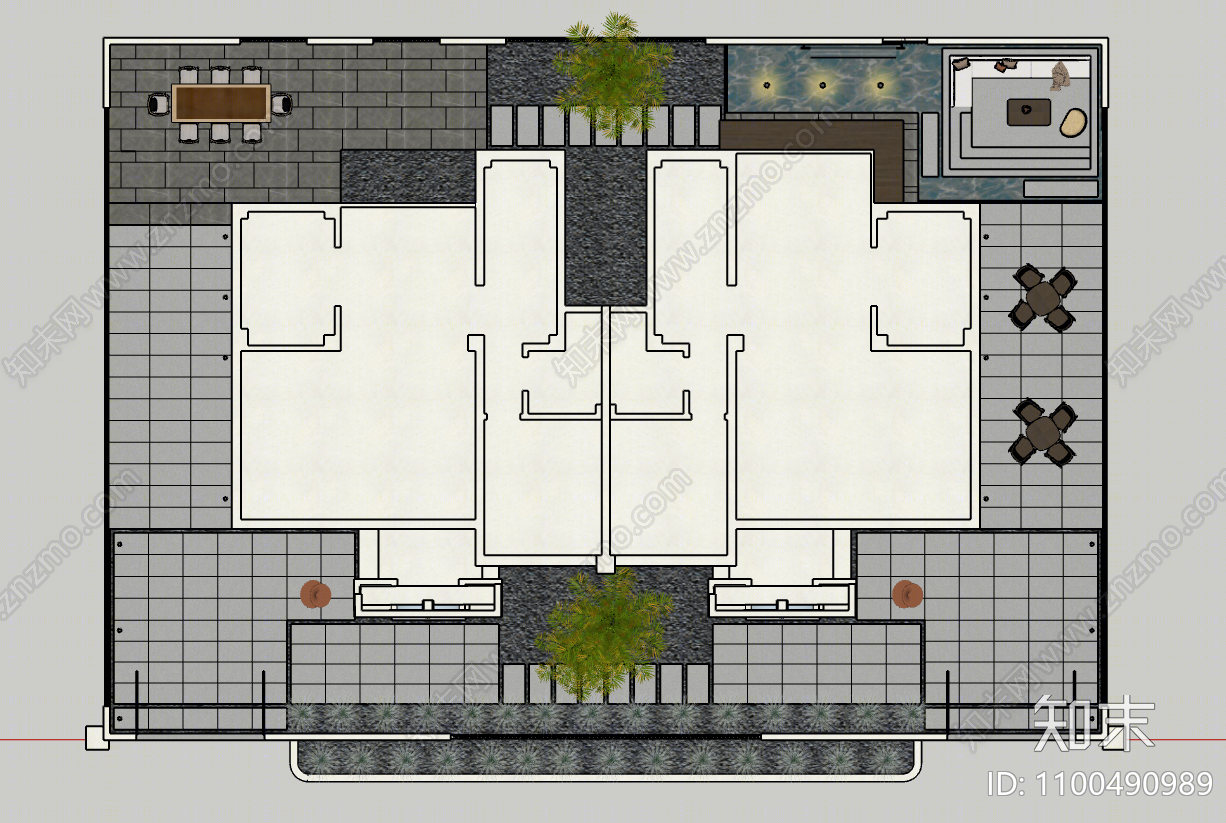 现代庭院花园SU模型下载【ID:1100490989】