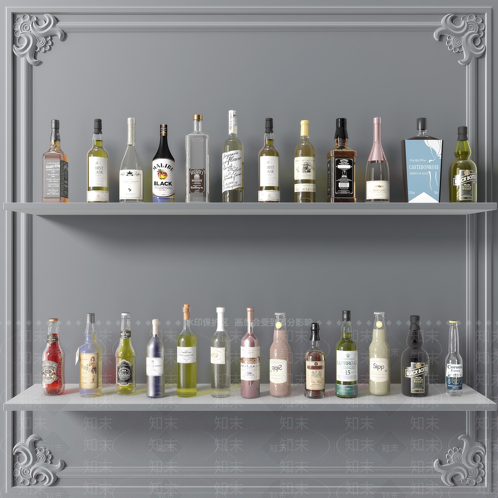 现代酒瓶酒杯组合3D模型下载【ID:1100503224】