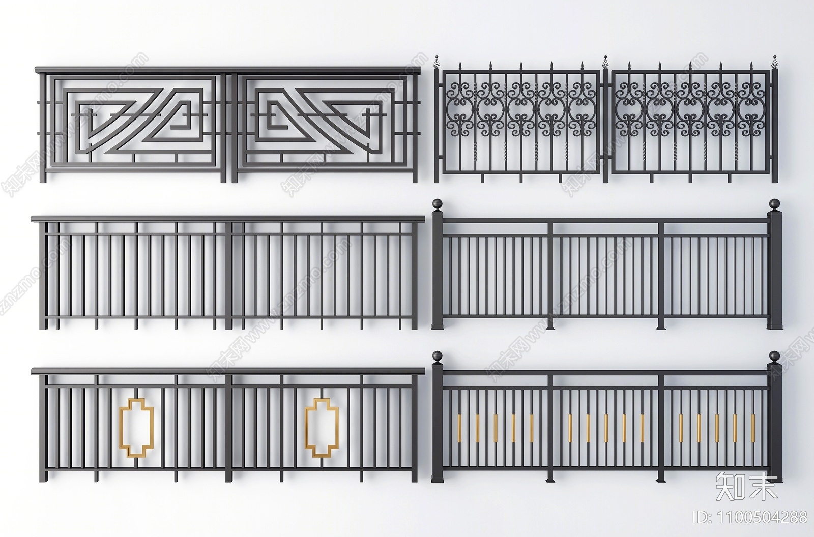 现代铁艺栏杆SU模型下载【ID:1100504288】