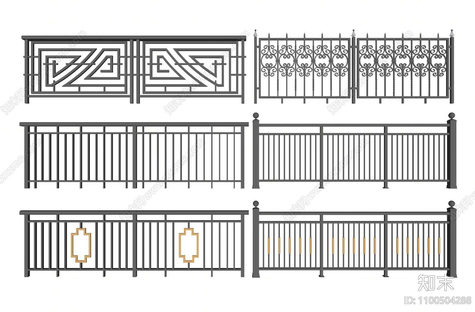 现代铁艺栏杆SU模型下载【ID:1100504288】