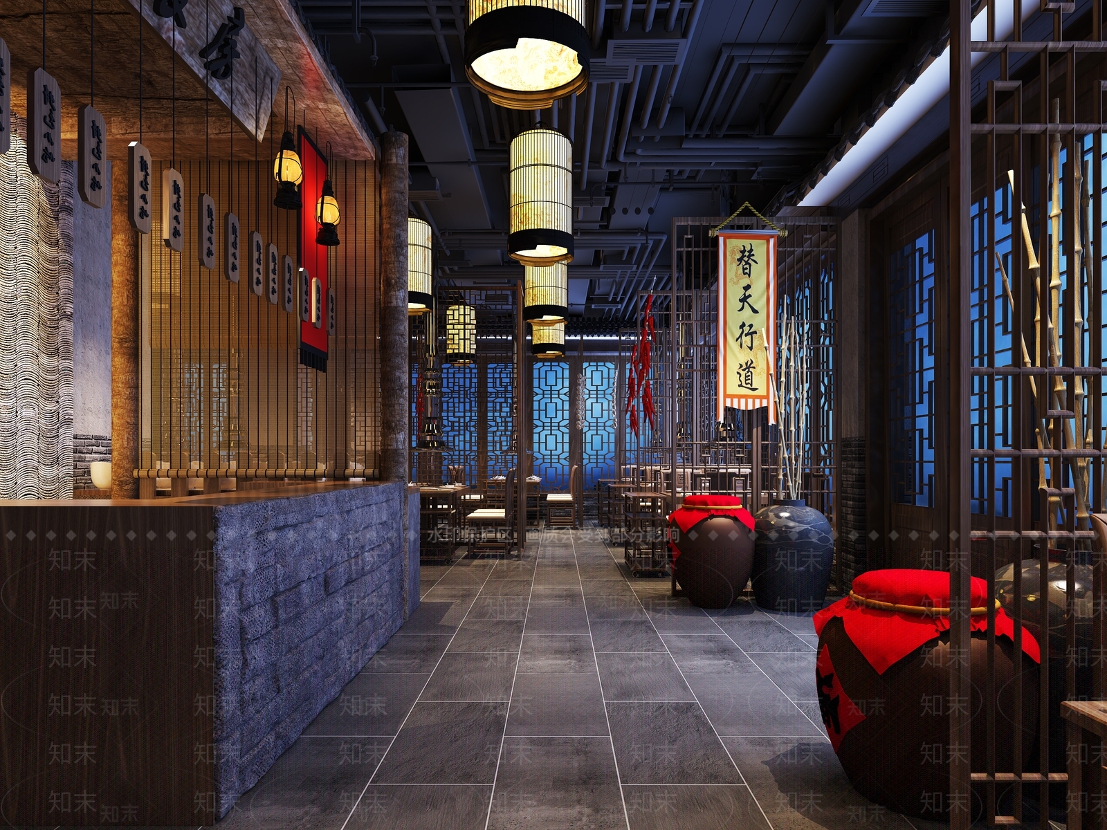 中式火锅店3D模型下载【ID:1100508195】