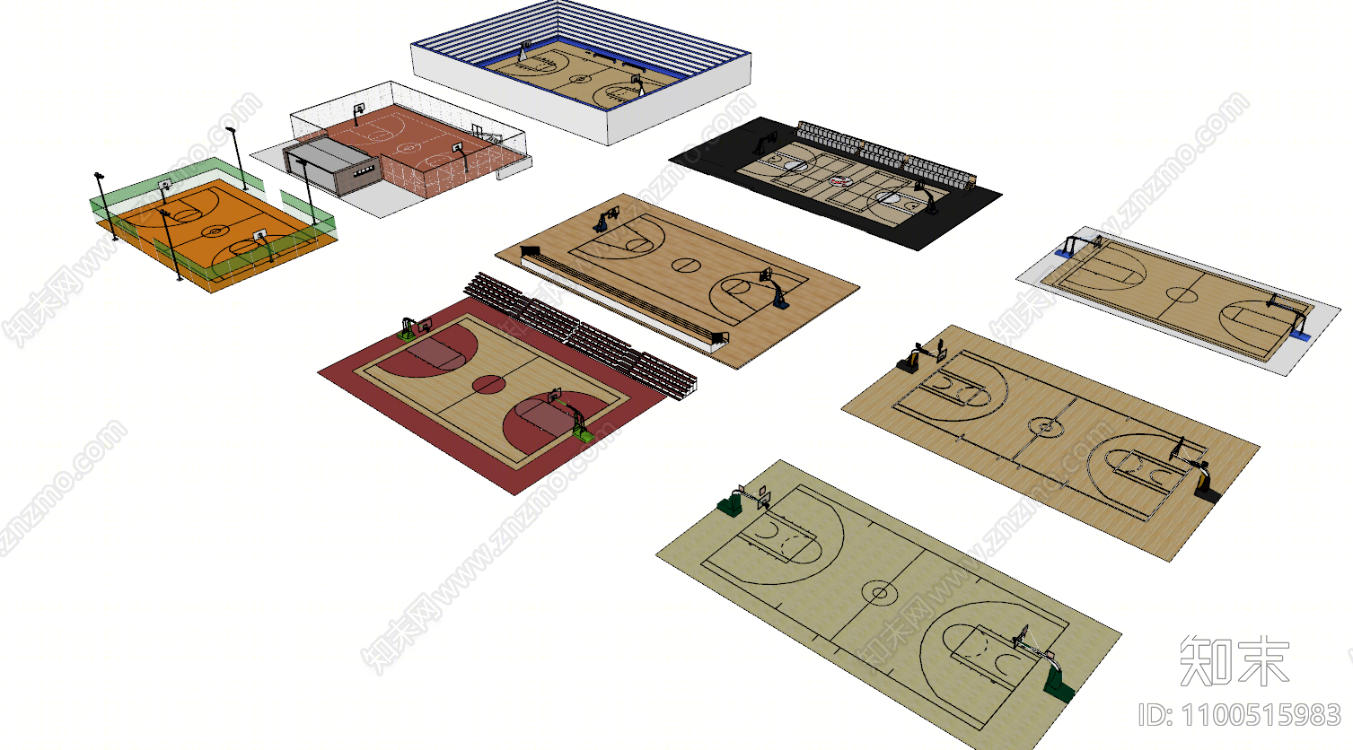 现代篮球场SU模型下载【ID:1100515983】