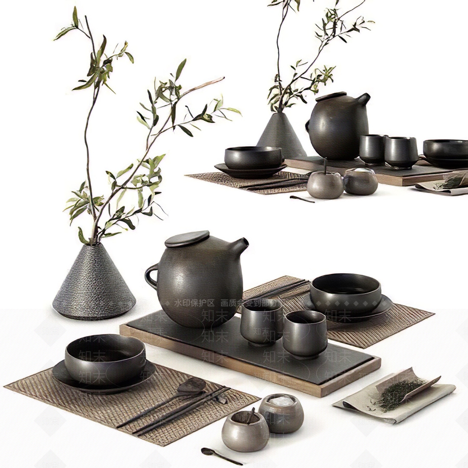 现代茶具SU模型下载【ID:1100519889】
