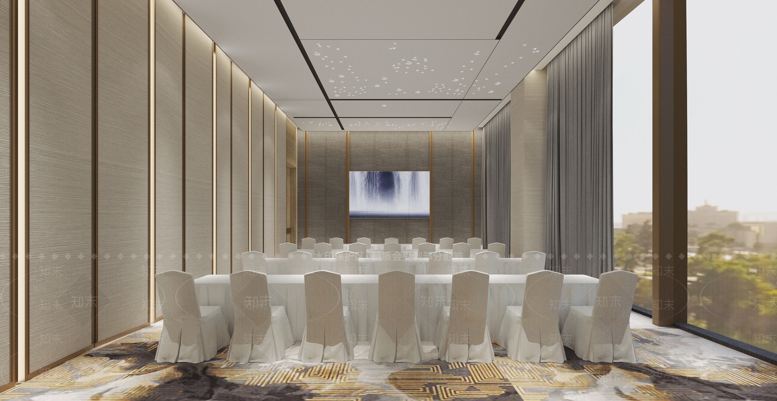 现代宴会厅SU模型下载【ID:1100528606】