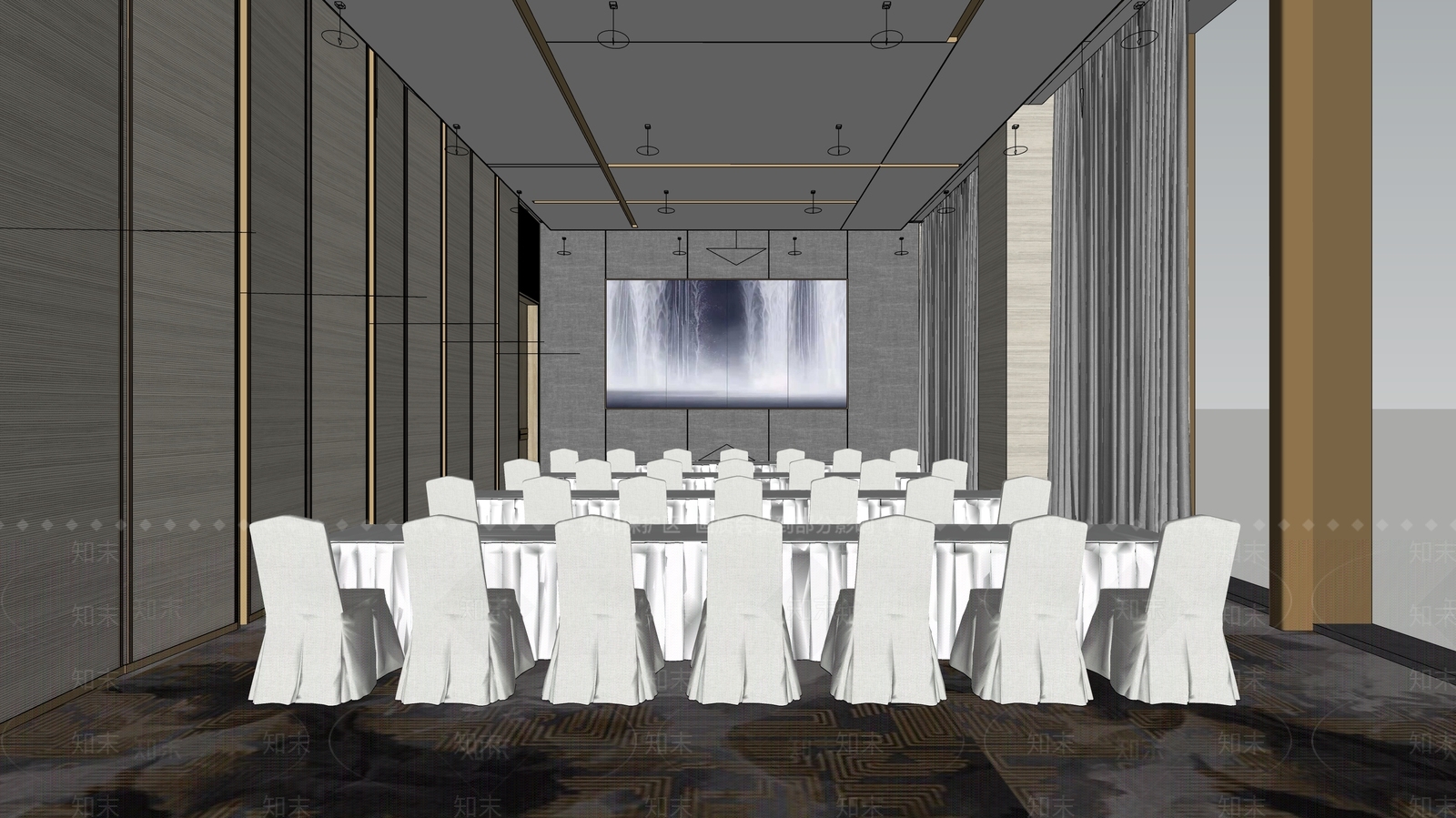 现代宴会厅SU模型下载【ID:1100528606】