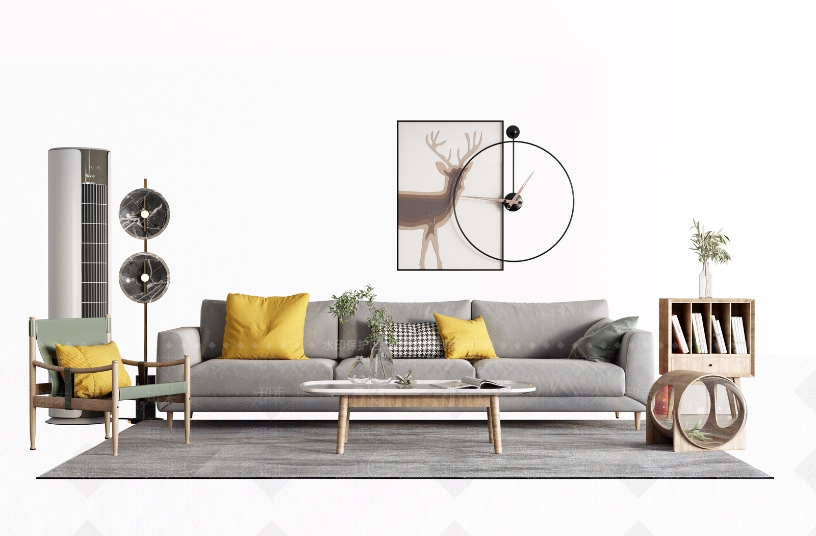 日式沙发茶几组合3D模型下载【ID:1100536133】