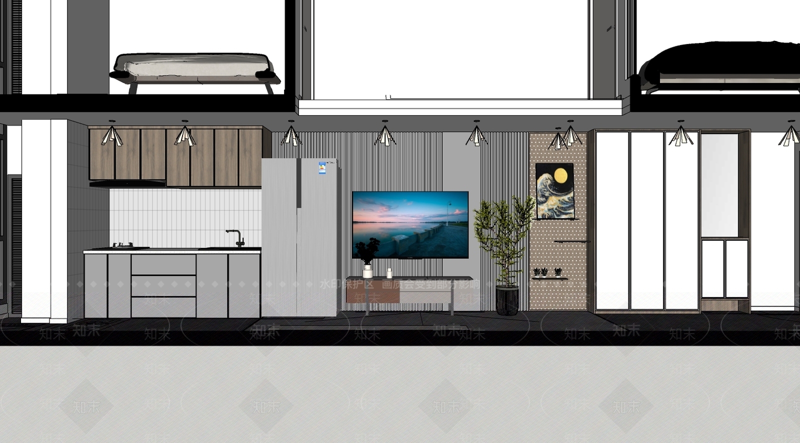 现代loft公寓SU模型下载【ID:1100540457】