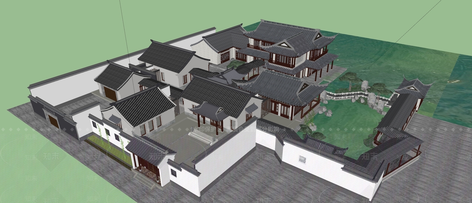 中式四合院SU模型下载【ID:1100550961】