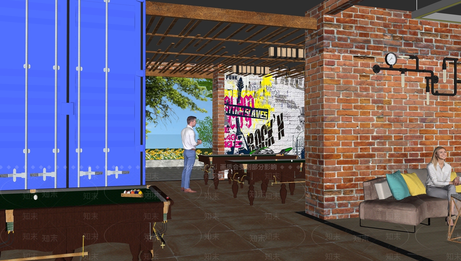 工业风主题娱乐室SU模型下载【ID:1100554551】
