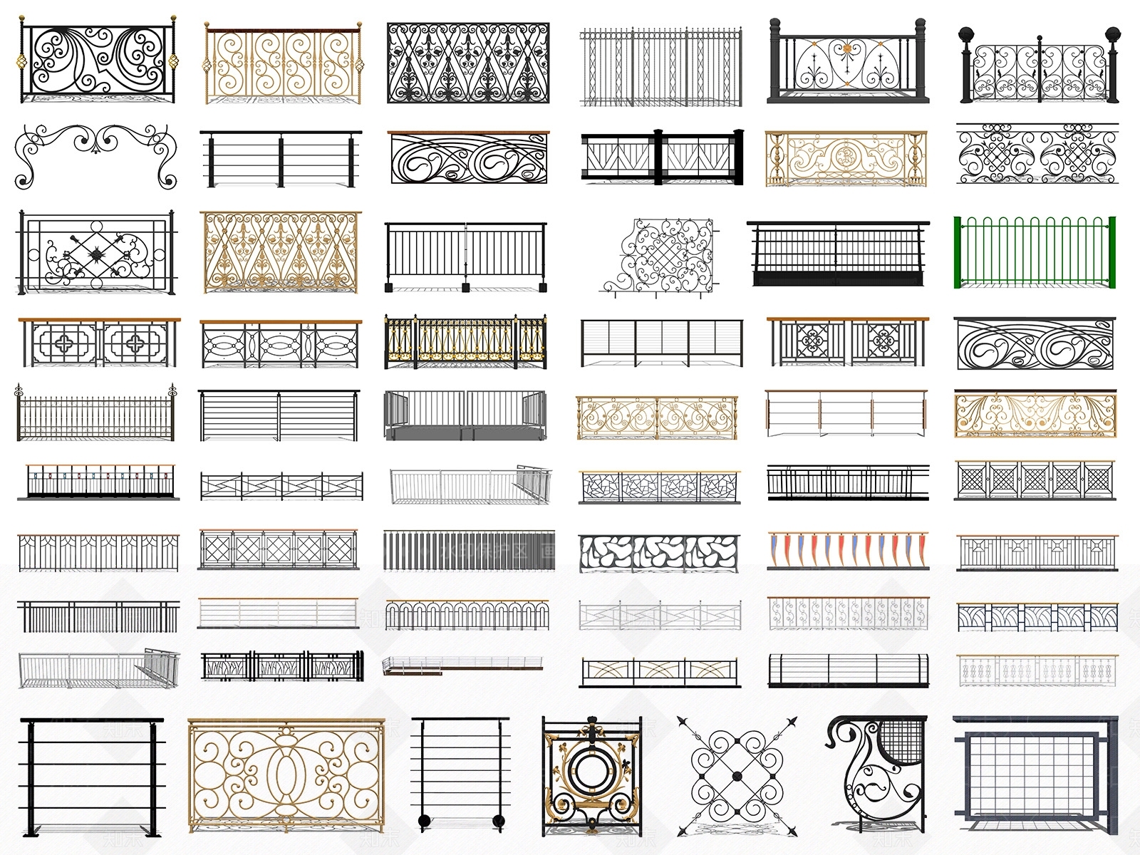欧式铁艺栏杆SU模型下载【ID:1100556215】