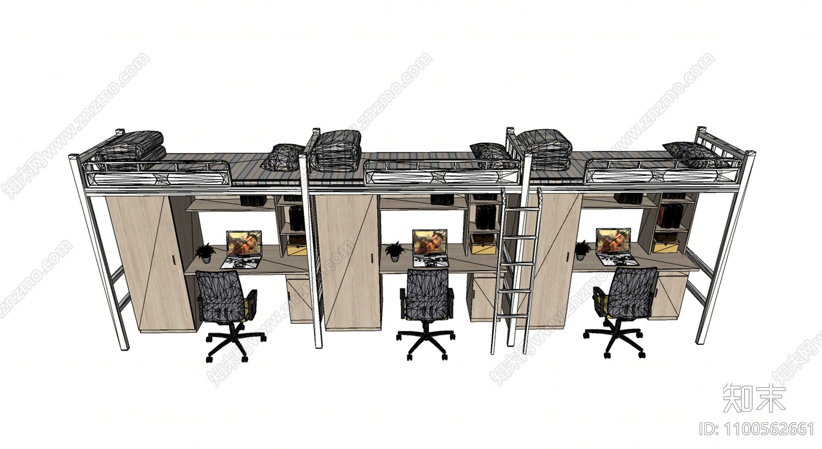 现代宿舍上下铺SU模型下载【ID:1100562661】