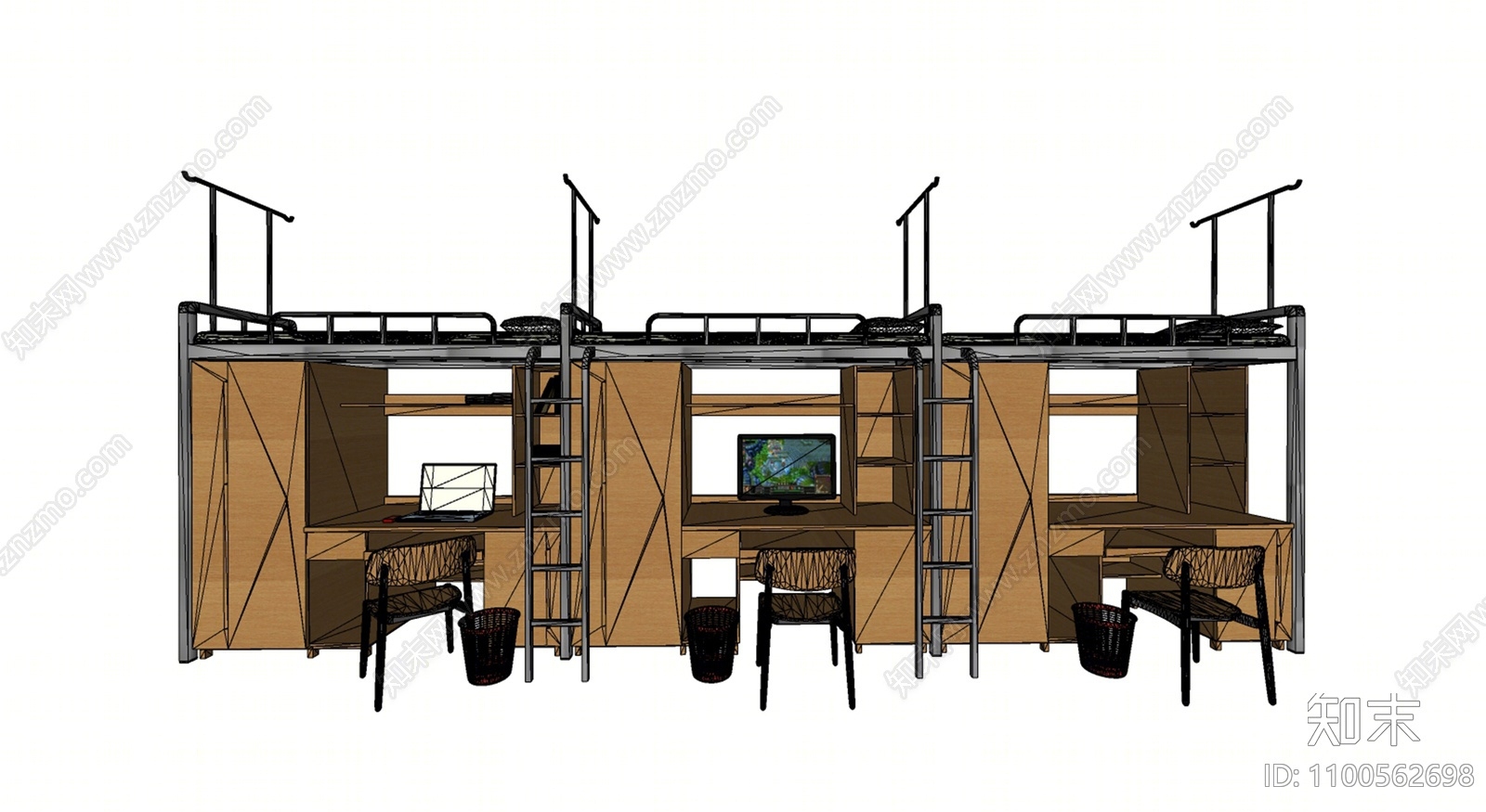现代宿舍上下铺SU模型下载【ID:1100562698】