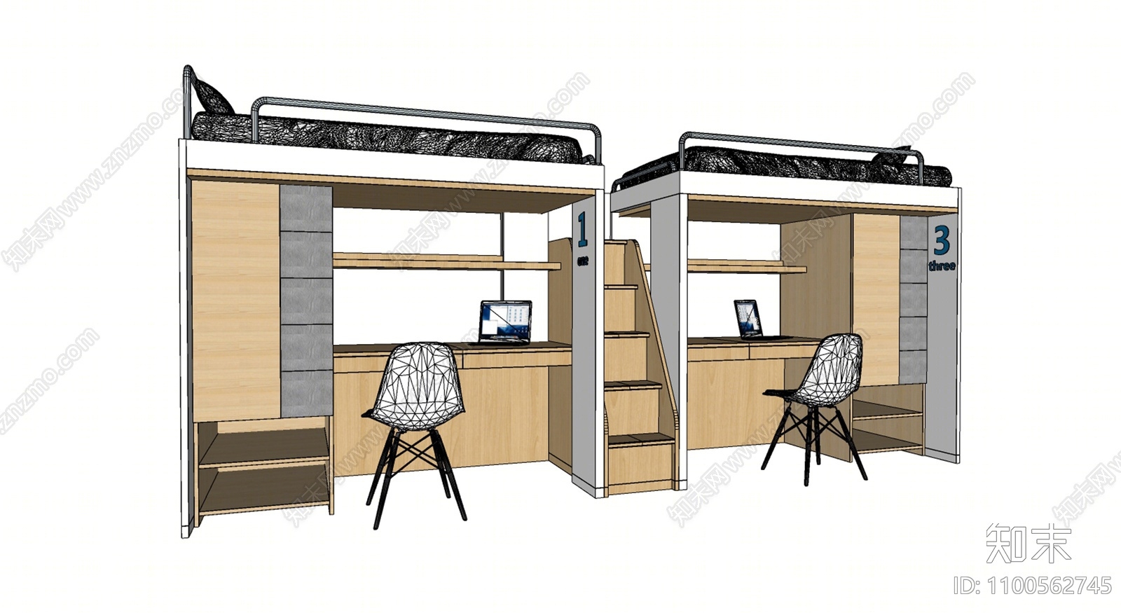 现代宿舍上下铺SU模型下载【ID:1100562745】